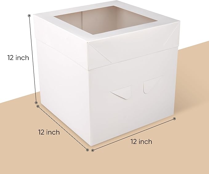 Cakebon Cake Boxes with Boards - 12 Inch Round Cake Drum Gold (1-pack) - Box With Window for Birthdays, Weddings and Parties