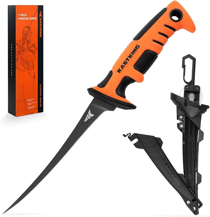 KastKing Ultimate Angler 7" Finesse Fillet Knife, Fishing Knife for Men | Vanadium Stainless Steel Blade, TPE Handle, Ultra-Thin Flexible Blade, Corrosion-Resistant, Sheath with Sharpener & Carabiner