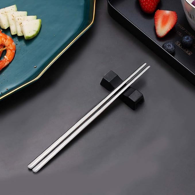 IQCWOOD Metal Chopsticks,10 Pairs 304 Stainless Steel Flat Chopsticks, 8.66 Inch Dishwasher Lightweight Korean Chopsticks Set Reusable Classic Style for Dinner