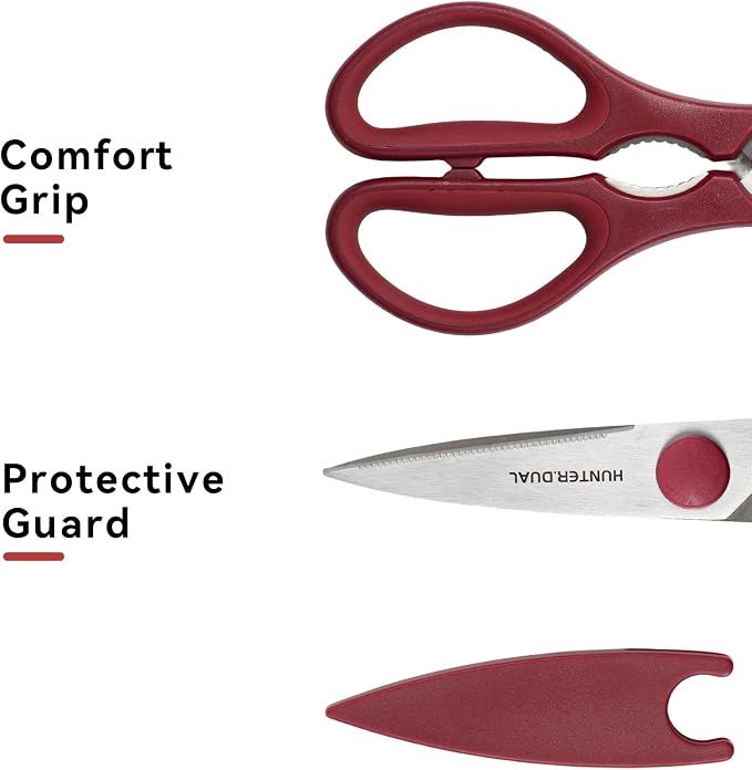 Kitchen Scissors for Food, HUNTER.DUAL Heavy Duty Come Apart Poultry Shears for Cooking, All Purpose for Cutting Chicken, Meat, Fish & Vegetables (Red, 8.35 Inch)