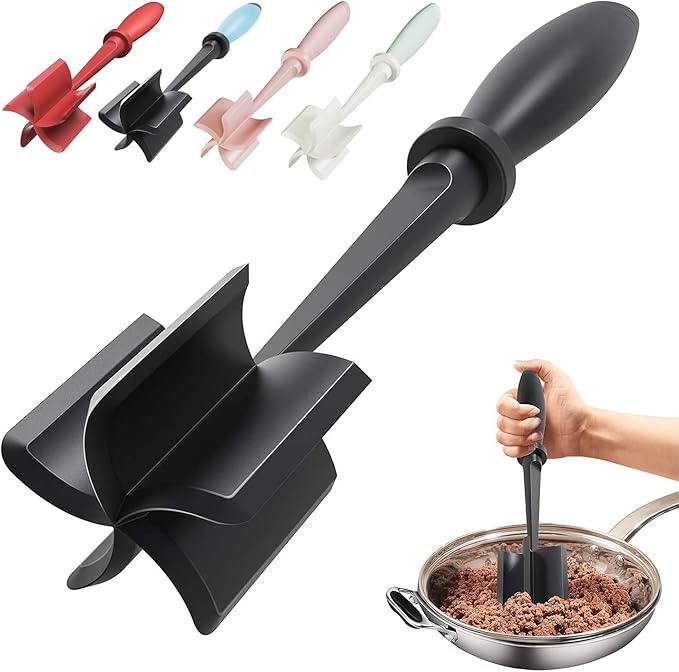 Upgrade Meat Chopper Hamburger Masher Ground Beef Smasher Utensil Mix Tool | Premium Heat Resistant Meat Masher, Nylon Potato Mashers Beef Smasher, Dishwasher Safe Non Stick Mix & Chop Tool Gift-Black