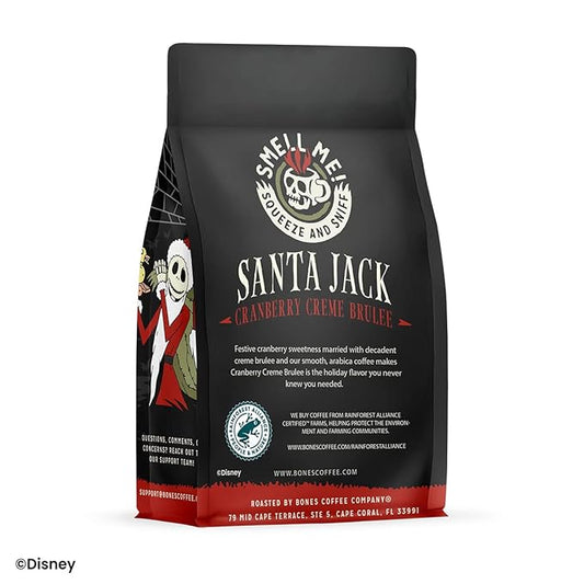 Bones Coffee Company The Nightmare Before Christmas Santa Jack Flavored Coffee Beans, Whole Bean Coffee Medium Roast Low Acid, Cranberry Creme Brulee Flavor (12 oz)
