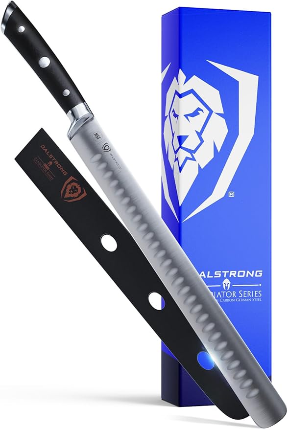 Dalstrong Slicing Knife - 12 inch - Gladiator Series Elite - Granton Edge - Forged High-Carbon German Steel- G10 Handle - Razor Sharp Carving Knife Gift - w/Sheath - Slicer - NSF Certified