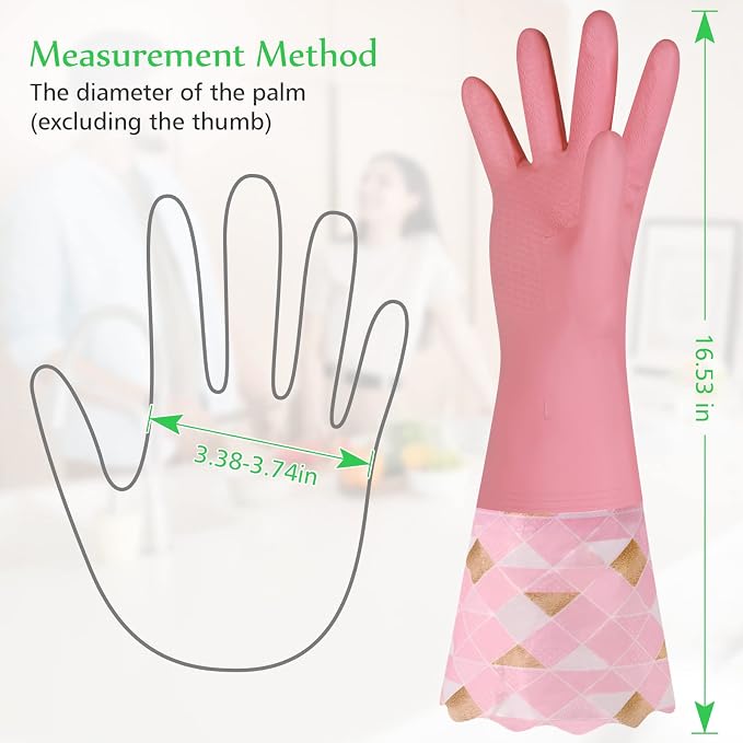 Household Cleaning Gloves 3 Pairs Reusable Dishwashing Gloves Latex Free, Non-Slip Kitchen Glove with Cotton Lined, Waterproof Dish Washing Gloves