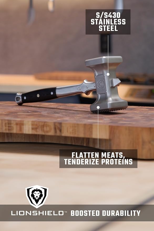 Dalstrong Meat Tenderizer Tool - NEW IMPROVED - Dual Sided, Extra-Large Meat Hammer - Premium High-Carbon Stainless Steel - Meat Mallet - Chef Pounder - Black G10 Handle