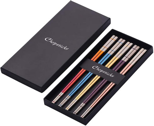Buyer Star 5-pair Nice Stainless Steel Featured Chopsticks Metal Reusable Chopsticks Chinese Square Chopsticks