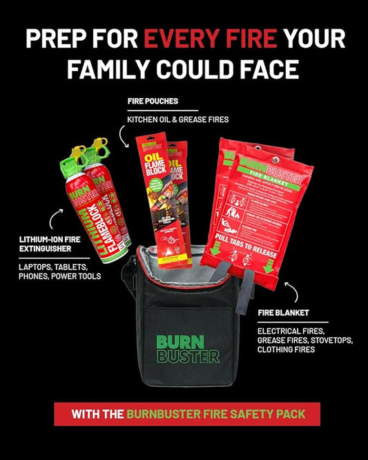 Fire Safety Pack of 6-2x Lithium-Ion Fire Suppression Gel, 2x Emergency Blanket & 2x Sachet for Oil & Grease Fires - 6-Piece Portable Compact Kit Suitable for Home, Kitchen, Camping, Car & More