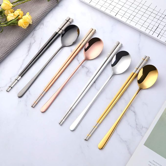 Buyer Star 4 color Square Chopsticks and Spoons Set Metal Stainless Steel Spoons Chopsticks Set