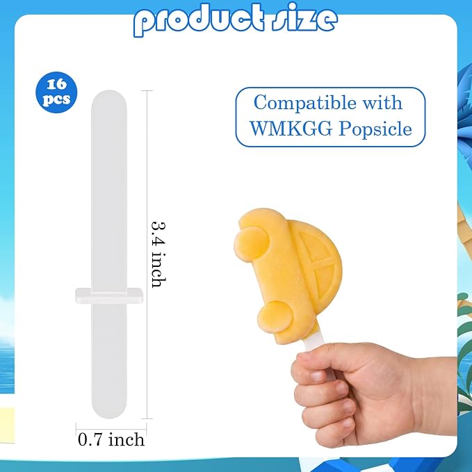 WMKGG 16 Pieces Popsicle Plastic Sticks Reusable for WMKGG Mini Popsicle Silicone Mold Ice Pop Sticks for Home Cake Candy Gifts Party