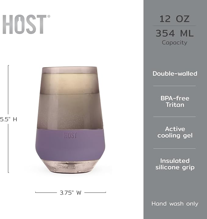 Host Freeze XL Cooling Cup in Double Walled Insulated Freezable Drink Chilling Tumbler with Freezing Gel, 12oz Deep Lilac Purple Set of 2