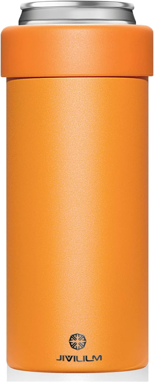 12 oz. Slim Can Cooler Insulated (Orange) | Stainless Steel 12oz. Skinny Drink Holder for Soda, Hard Seltzer, Beer and Energy Drinks