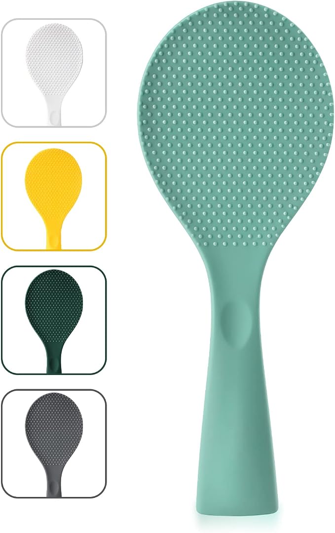 Silicone Standing Rice Spatula with Non-Stick Paddle, Heat Resistant Rice Cooker Spoon, Serving Spoon(Aqua)