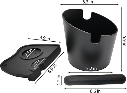 IAOSEN 6.3 inch Large Espresso Knock Box Silicone coffee Tamper Mat Espresso Machine Accessories Set of 2 with Removable Knock Bar and Anti-Slip Base for Home Office Barista Tools for Bar Shop