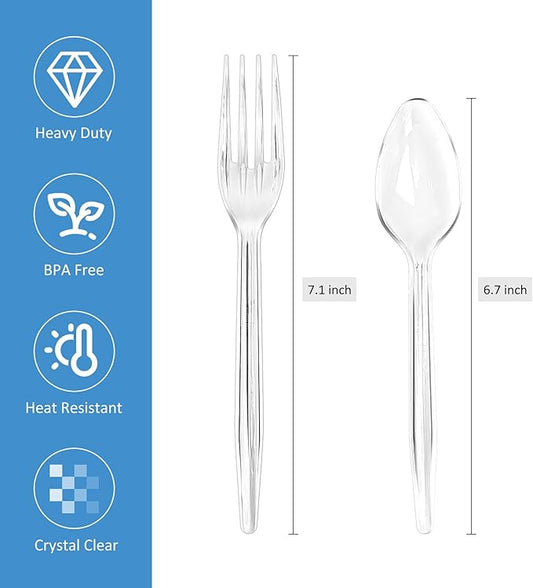 EcoDispose 100 Count Plastic Silverware, Heavy Duty Plastic 50 Forks & 50 Spoons Disposable Utensils Cutlery Set for Party Supplies