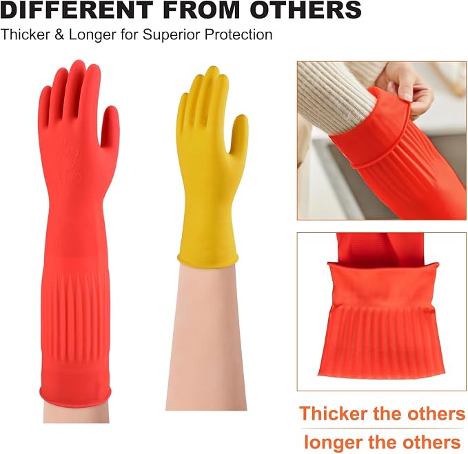 North Tower Rubber Gloves Kitchen Cleaning For Washing Dishing Kithchen, warmming Heat Resistant Dishwashing Gloves,18",2 Pairs Small