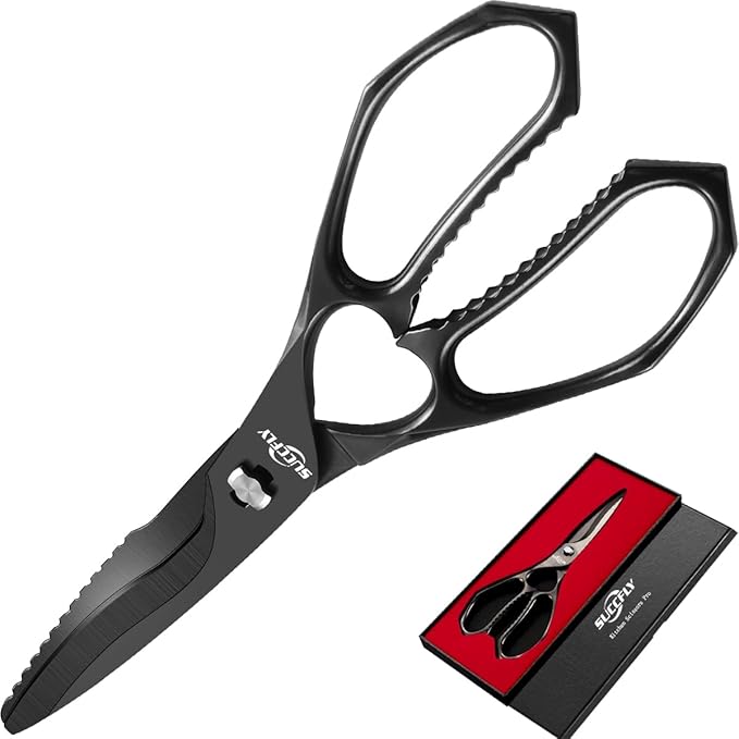 SUCCFLY Heavy Duty Kitchen Scissors for Food Titanium Plated Black 8.8 Inch | Premium Kitchen Shears, Ultra Sharp 5CR15 Detachable Blade, All-Steel & Anti-Slip Poultry Shears, All Purpose Scissors