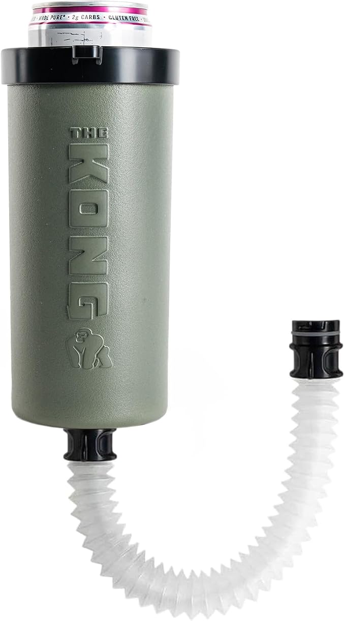 The Kong Skinny Can - Portable Coozie or Bottle Cooler/Cup With Detachable, Expandable, Hose To Funnel Your Drink (Green)