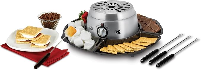Kalorik 2-in-1 Smores Maker, with Chocolate Treat Fondue Melt Feature, Includes Fork and Tray Set, Stainless Steel