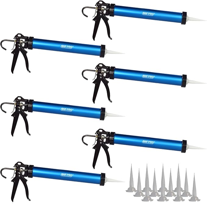 AWF PRO Sausage Caulking Gun 20 oz, 12:1 Thrust Ratio, Pack of 6 | 20 oz Foil Pack and 10 oz Cartridge Convertible, Aluminum Barrel, Includes 3 Tips