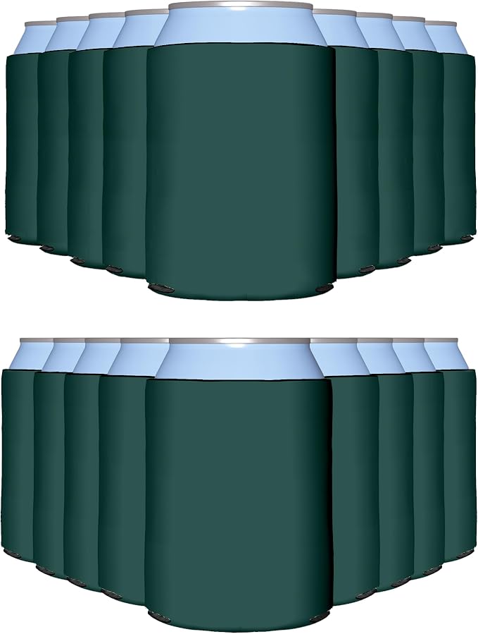 PartyPrints 1000 Pack Hunter Green Blank Can Cooler Sleeves, Customizable Bulk Can Coolers, Extra-Thick Collapsible Drink Insulator Sleeve, Beer Can Coolers for Party Beverages