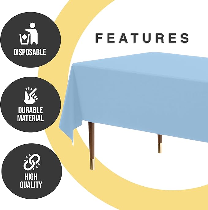 Party Solids 66% Thicker Premium Plastic Table Cloth Rectangle Table Cover 0.5 Mil 12 Pack Light Blue Table Cloth 54 Inch x 108 Inch Disposable Tablecloth Won't Tear Easily Like Cheap Thin Brands
