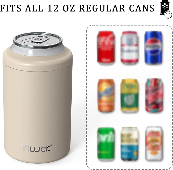 TILUCK Standard Can Cooler, Stainless Steel Insulated Cans, 12 oz | Beer & Hard Seltzer, Doucle-Walled Stainless Steel Insulated Slim Cans, Slim 12 oz