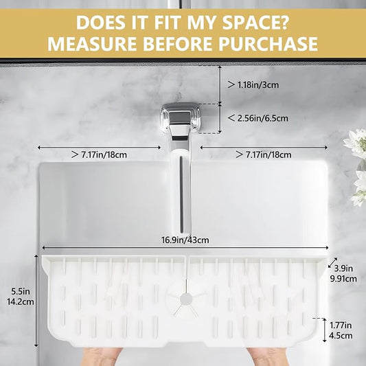 Silicone Kitchen Countertop & Sink Splash Guard, Silicone Sink Faucet Drying Mat, Faucet Mat for Kitchen Sink, 16.9” x 5.5’’ x 3.9’’ Splash Guard for Kitchen, Bathroom (Transparent)