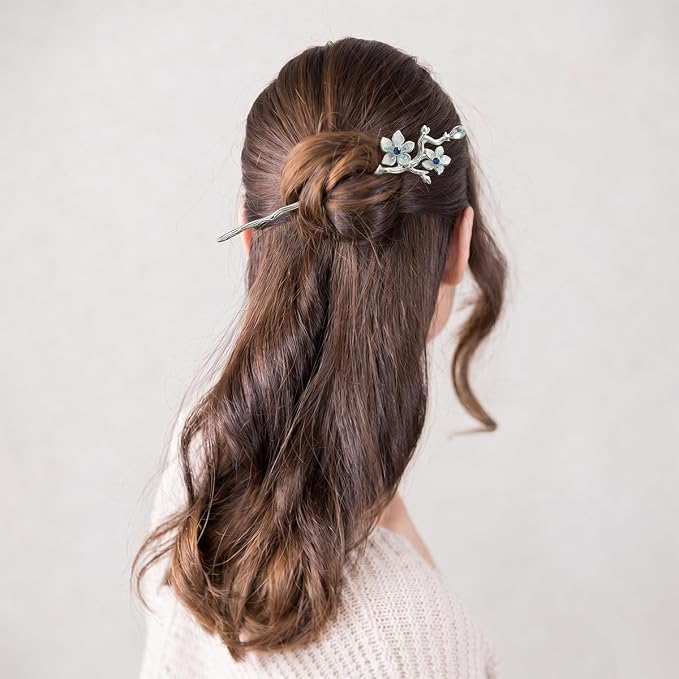 6 PCS Chinese Hair Sticks Silver Crystal Hair Stick for Buns Long Hair Chinese Hanfu Metal Hair Chopsticks Hair Bun Updo Holders Long Thick Hair Accessories for Women