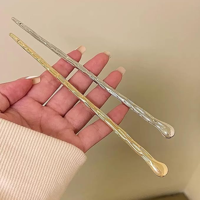 Geometric Alloy Hair Chopsticks, Pale Gold Silver Minimalist Japanese-Style Hair Clasp for Buns, DIY-Charm Compatible Hair Accessories for Women with Long Hair