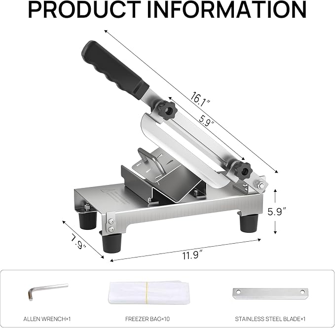 Manual Frozen Meat Slicer, Stainless Steel Meat Cutter for Home Use | Manual Slicing Machine with Adjustable Thickness for Beef, Pork, Lamb, Bacon BBQ,Salad,and Sandwich Slicing Easy to Use
