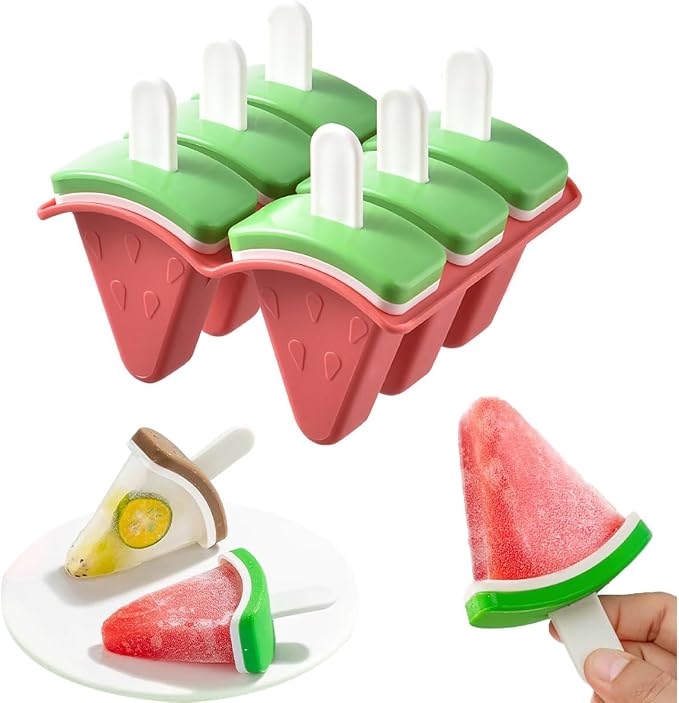 Watermelon Shape Popsicle Molds, Ice Pop Plastic Molds 6 Cavities, Ice Cream Pop Mold, Plastic Popsicles Molds, DIY Ice Pop Molds With Sticks