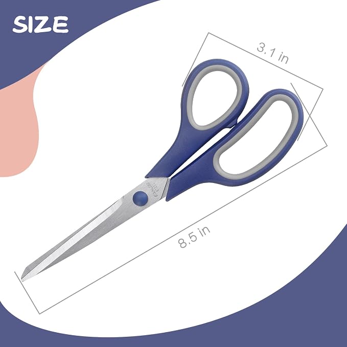 LONGKEY 8.5" Pastel Scissors 3-Pack, Ultra Sharp Stainless Steel | Scissors for Office Home School, Soft Comfort-Grip Right/Left Hand