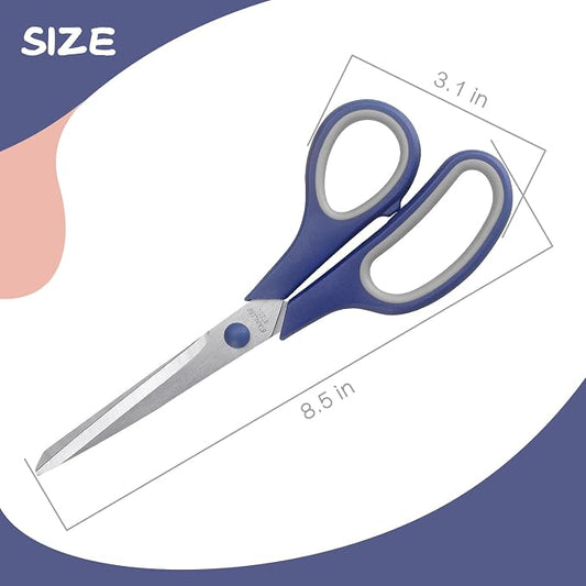 LONGKEY 8.5" Pastel Scissors 3-Pack, Ultra Sharp Stainless Steel | Scissors for Office Home School, Soft Comfort-Grip Right/Left Hand