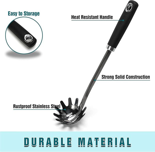 Stainless Steel Spaghetti Spoon - 12.6 Inch Pasta Spoon with Comfortable Grip Design -Metal Pasta Fork Pasta Server - Kitchen Gadgets Pasta Ladle Kitchen Tools