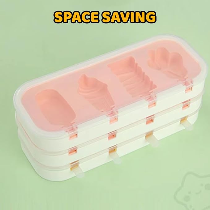 Cartoon Shape Popsicles Molds 3Pcs Cute Ice Cream Mold Maker Easy-Release Homemade Ice Pop Tray Silicone with Lid & Stick (Fruit+Fruit+Fruit)…
