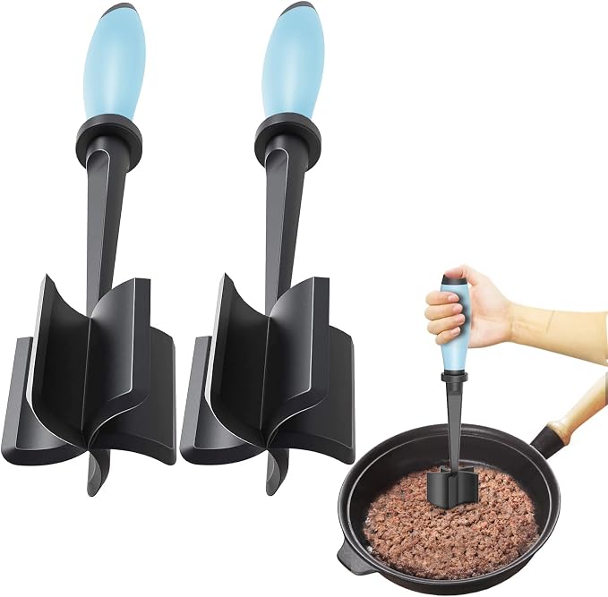 2Pack Meat Chopper Hamburger Masher Ground Beef Smasher Utensil Mix Tool | Upgrade Heat Resistant Meat Masher, Nylon Potato Mashers Beef Smasher, Dishwasher Safe Non Stick Mix & Chop Tool Gift-Aqua