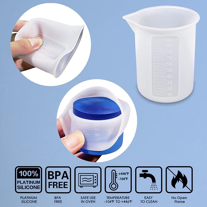 10pcs Silicone Measuring Cups for Resin,100ml Mixing Cups for Resin DIY Craft Jewelry Making Paint Pouring Cup, Non-Stick Clearer Precise Scale Reusable