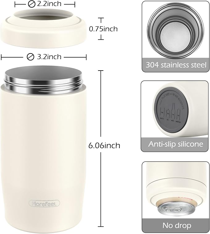 Morefeel 4-in-1 Insulated Can Cooler for 12 oz Cans & Bottles | 304 Stainless Steel Can Holder Fits 12 Oz Slim Cans, Standard Cans, Beer Bottles & Works as A Open Cup; Dishwasher Safe