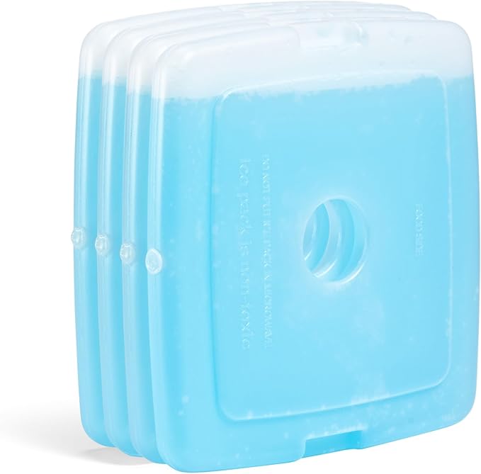 Cool Coolers by Fit + Fresh, 4 Pack Slim Ice Packs, Space Saving Reusable Ice Packs for Lunch Boxes or Coolers