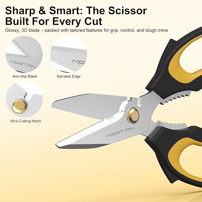 8” Ultra Sharp Kitchen Shears Heavy Duty - Stainless Steel Kitchen Shears for Food, Dishwasher Safte Kitchen Scissors for Meat Cutting, Ideal Gift for Father's Day | food scissors dishwasher safe, scissors all purpose, heavy duty scissors, metal shears...