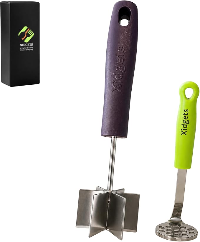 2pc Gift Set | Large Stainless Steel Meat Chopper & Mini Masher | Dishwasher Safe