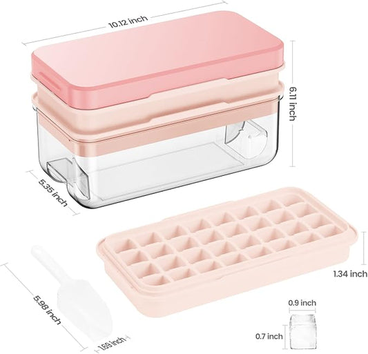 1.0" Ice Cube Trays for Freezer, PHINOX Ice Tray, 2-Tier(32Cubes/Tier) Pink