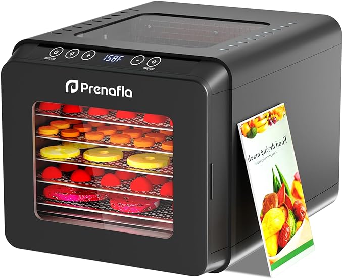 Food Dehydrator for Jerky, 5.5 ft² Large Drying Space, 6 Stainless Steel Trays Dehydrator Machine, 72H Timer, 158°F Temperature Control Fruit Dehydrator for Herbs, Meat, and Yogurt