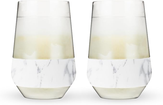 HOST Freeze XL Cooling Cup in Double Walled Insulated Freezable Drink Chilling Tumbler with Freezing Gel, 12 Ounces - Set of 2, Marble