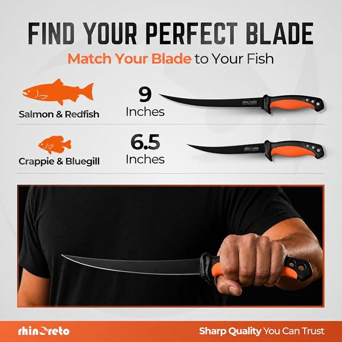 Rhinoreto Fillet Knife for Fish - Razor Sharp G4116 German Stainless Steel Blade, 9 Inch Professional Filleting & Boning Knife with Non-Slip Handle, Protective Sheath & Sharpener