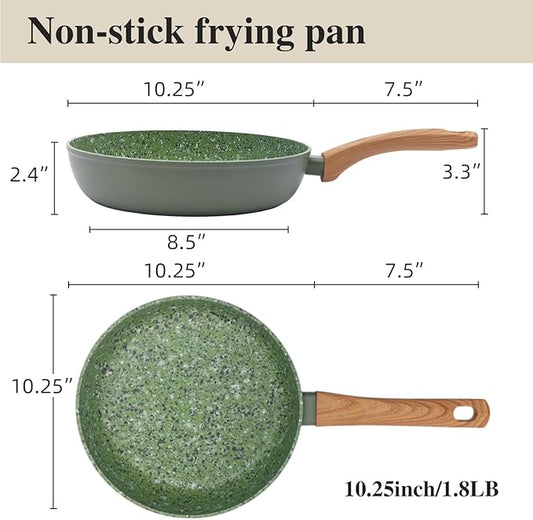 10.25 Inch Nonstick Frying Pan Skillet, 4mm Thick Aluminum Cookware with PFOA-Free Non-Toxic Coating, Induction Compatible, Dishwasher Safe, Bakelite Handle for Eggs & Pancakes, Green