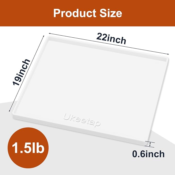 ukeetap 22" x 19" Extra Thick Silicone Mat Waterproof with Raised Edge, Under Sink Mat for Kitchen & Bathroom, Kitchen Cabinet Liner, Multi-Purpose for Storage & Protection, White