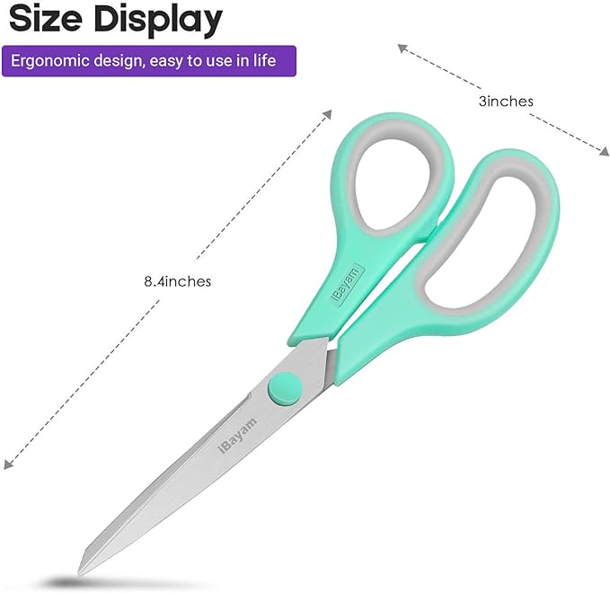iBayam 8" Heavy Duty Scissors All Purpose for Office School Crafts Sewing | 3-Pack, 2.5mm Ultra Sharp Blades, 100,000+ Cuts, Comfort Grip Handles, Left & Right Handed – Teacher Desk & Classroom Must