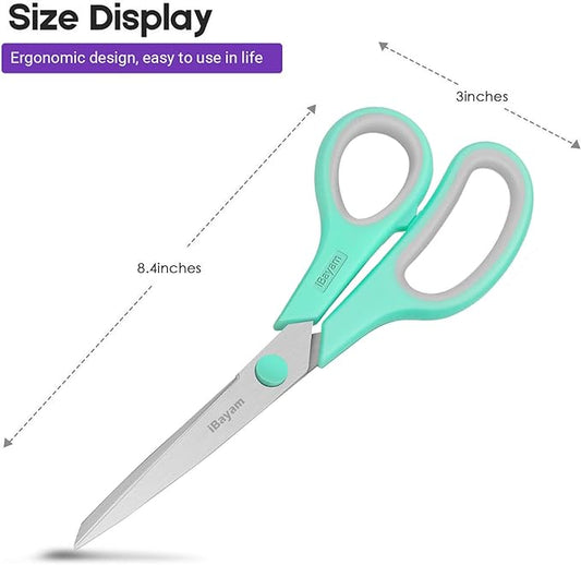 iBayam 8" Heavy Duty Scissors All Purpose for Office School Crafts Sewing | 3-Pack, 2.5mm Ultra Sharp Blades, 100,000+ Cuts, Comfort Grip Handles, Left & Right Handed – Teacher Desk & Classroom Must