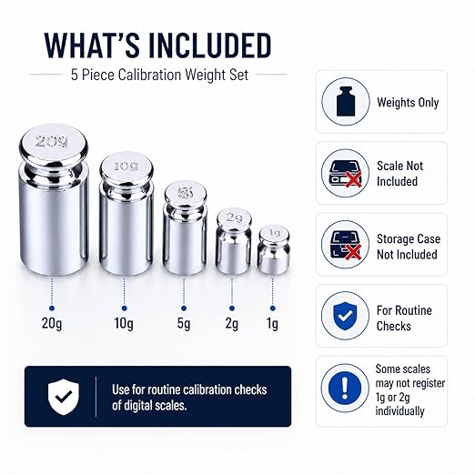 I-MART Calibration Weights Set 1g 2g 5g 10g 20g, M1 Grade Chrome-Plated Steel Small Weights for Digital Scale Calibration, Kitchen Pocket Postal and Craft Use, 5 Piece Gram Set